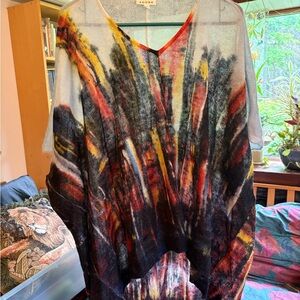 ADORE Women’s XL Multicolor Abstract Lightweight Poncho/Sweater- Sheer, artsy